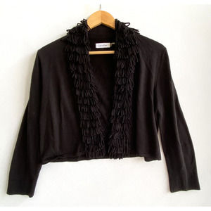 CALVIN KLEIN Black Knit Bolero Shrug Crop Knit Cardigan Looped Knit Trim Size L